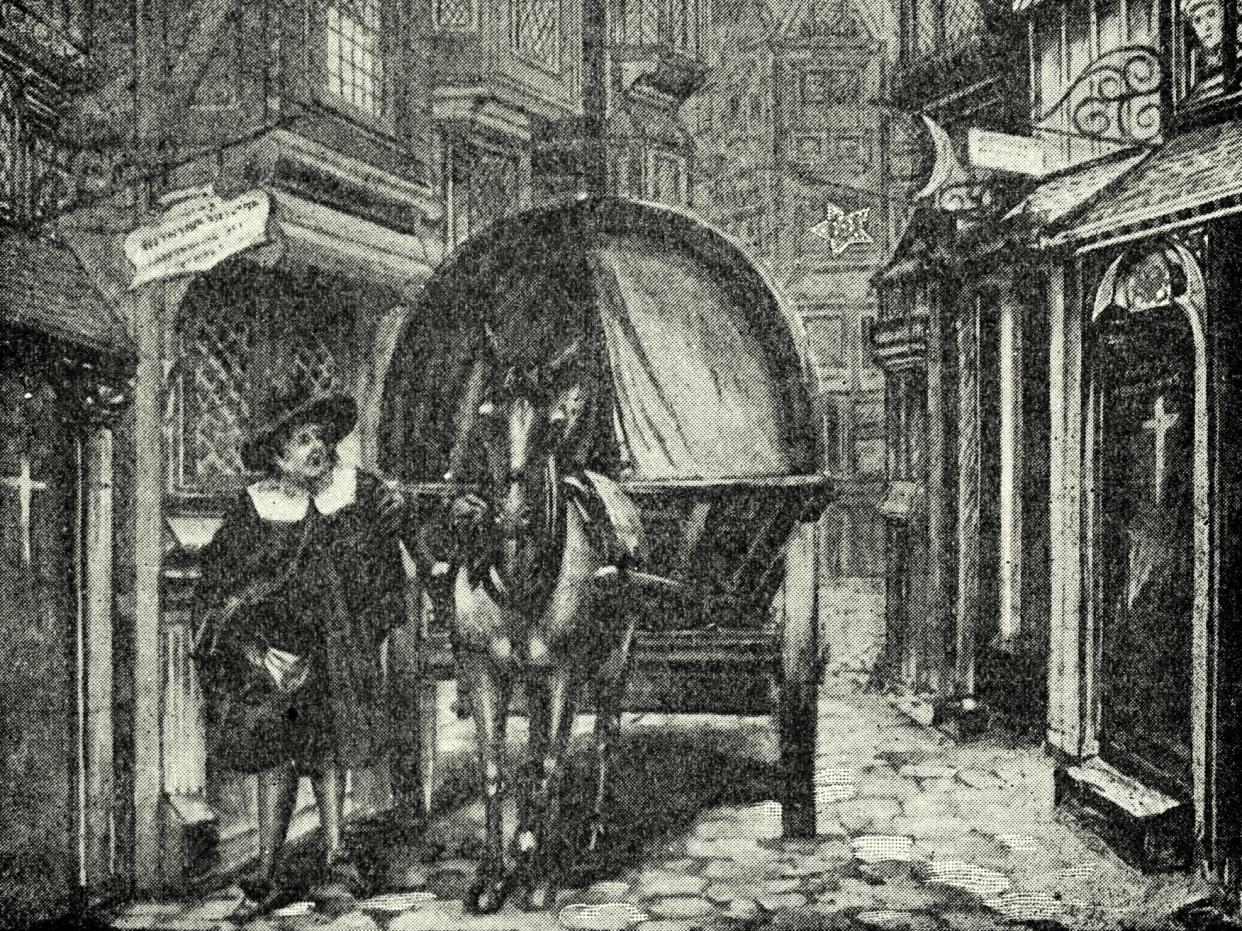  Engraving showing a dead cart being used to collect the bodies of plague victims during the Great Plague of London (Getty Images)