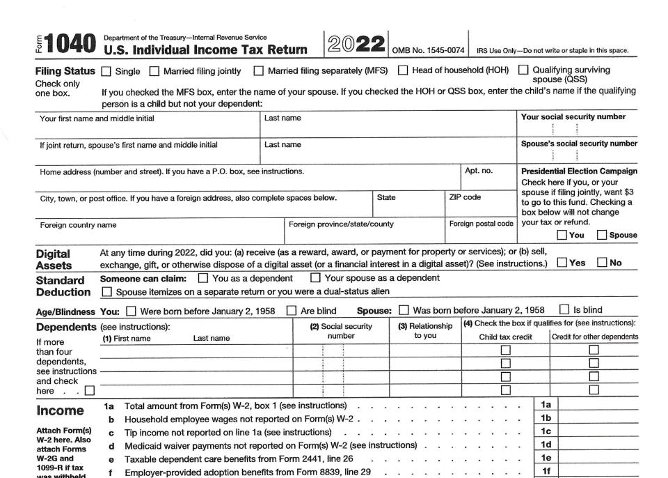 The Form 1040 for 2022 income taxes