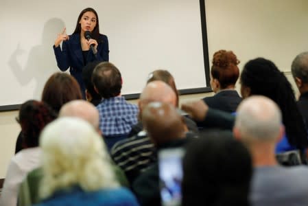 U.S. Rep. Alexandria Ocasio-Cortez (D-NY) speaks during a town hall in New York