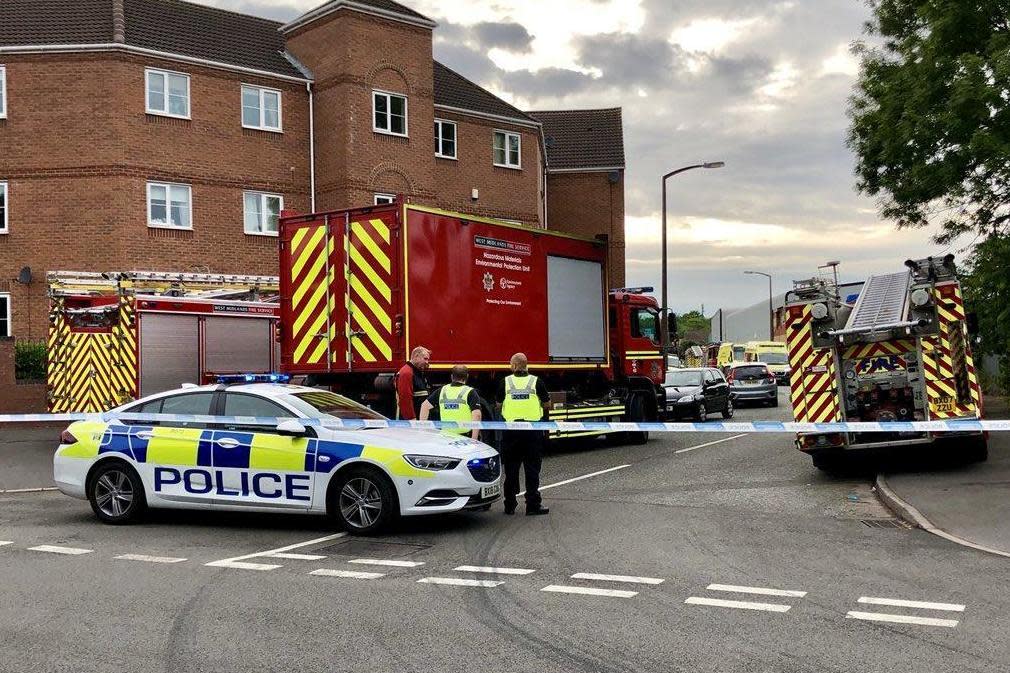 Residents were evacuated after a fire at an industrial estate and an ammonia leak