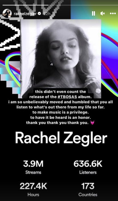 Screenshot of Rachel Zegler's Spotify Wrapped