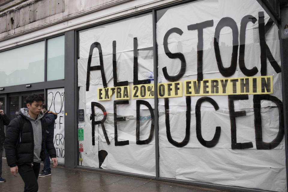 All reduced stock in a closed down shop in Camden Town on 14th January 2020 in London, England, United Kingdom. With much economic uncertainty in the UK following Brexit and with more competition from online retailers, the high street is facing difficult times. (photo by Mike Kemp/In Pictures via Getty Images)