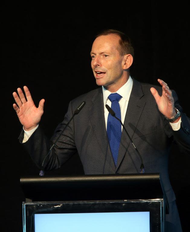 Australian Prime Minister Tony Abbott speaks at the Australia-New Zealand Leadership Forum, in Auckland, on February 27, 2015