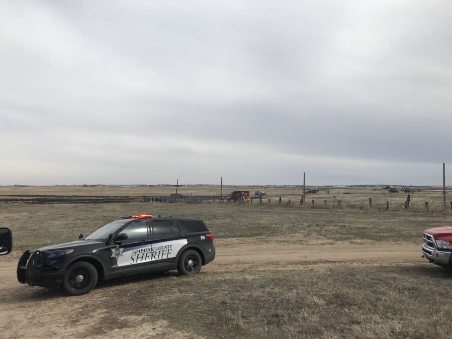 The Arapahoe County Sheriff’s Office said a large grass fire was quickly extinguished Sunday as homeowners helped crews fight the fire. (Photo: Arapahoe County Sheriff’s Office)