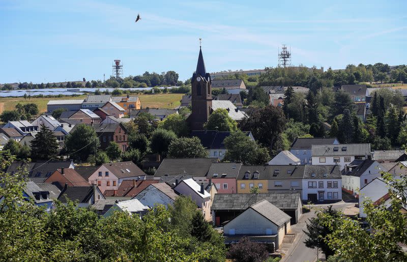 Radar towers of the U.S. Spangdahlem Air Base are seen near the village of Spangdahlem, near Bitburg