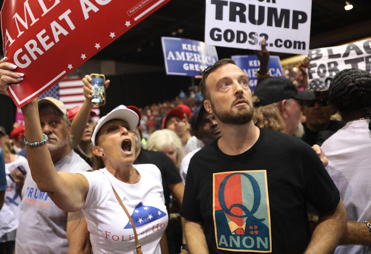 The QAnon conspiracy has evolved to endorse Trump’s big election lie (Joe Raedle/Getty Images)