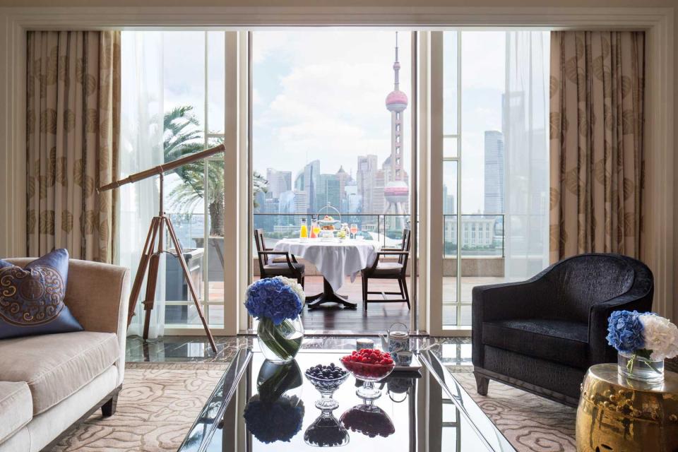 View from a suite at the Peninsula Shanghai hotel