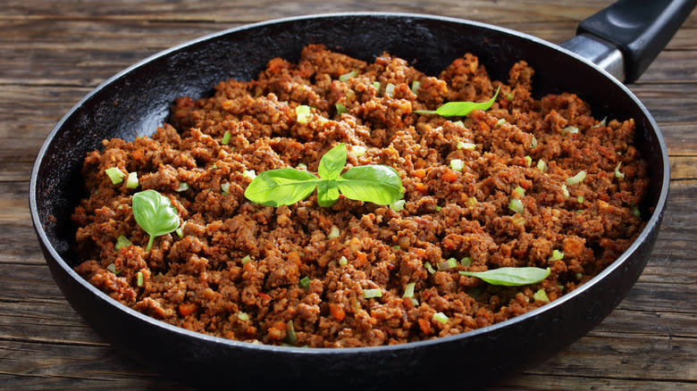 ground beef in pan