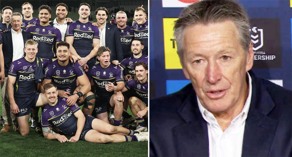 Craig Bellamy and his Melbourne Storm players.