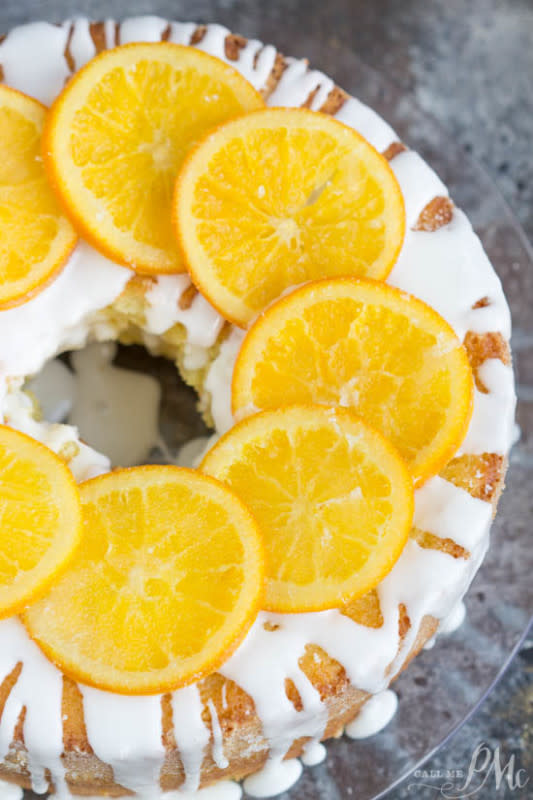 <p>Moist and buttery, my old fashioned buttermilk orange juice pound cake is bursting with orange flavor. The orange glaze adds a nice sweetness and the candied orange slices make a beautiful presentation.</p><p><strong>Get the recipe: <a href="https://www.callmepmc.com/old-fashioned-buttermilk-orange-juice-pound-cake/" rel="nofollow noopener" target="_blank" data-ylk="slk:Old Fashioned Buttermilk Orange Juice Pound Cake;elm:context_link;itc:0;sec:content-canvas" class="link rapid-noclick-resp"><em>Old Fashioned Buttermilk Orange Juice Pound Cake</em></a></strong></p>