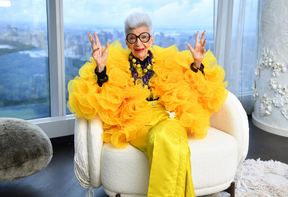 Iris Apfel sits for a portrait during her 100th Birthday Party at Central Park Tower on September 09, 2021. (Noam Galai / Getty Images for Central Park To)