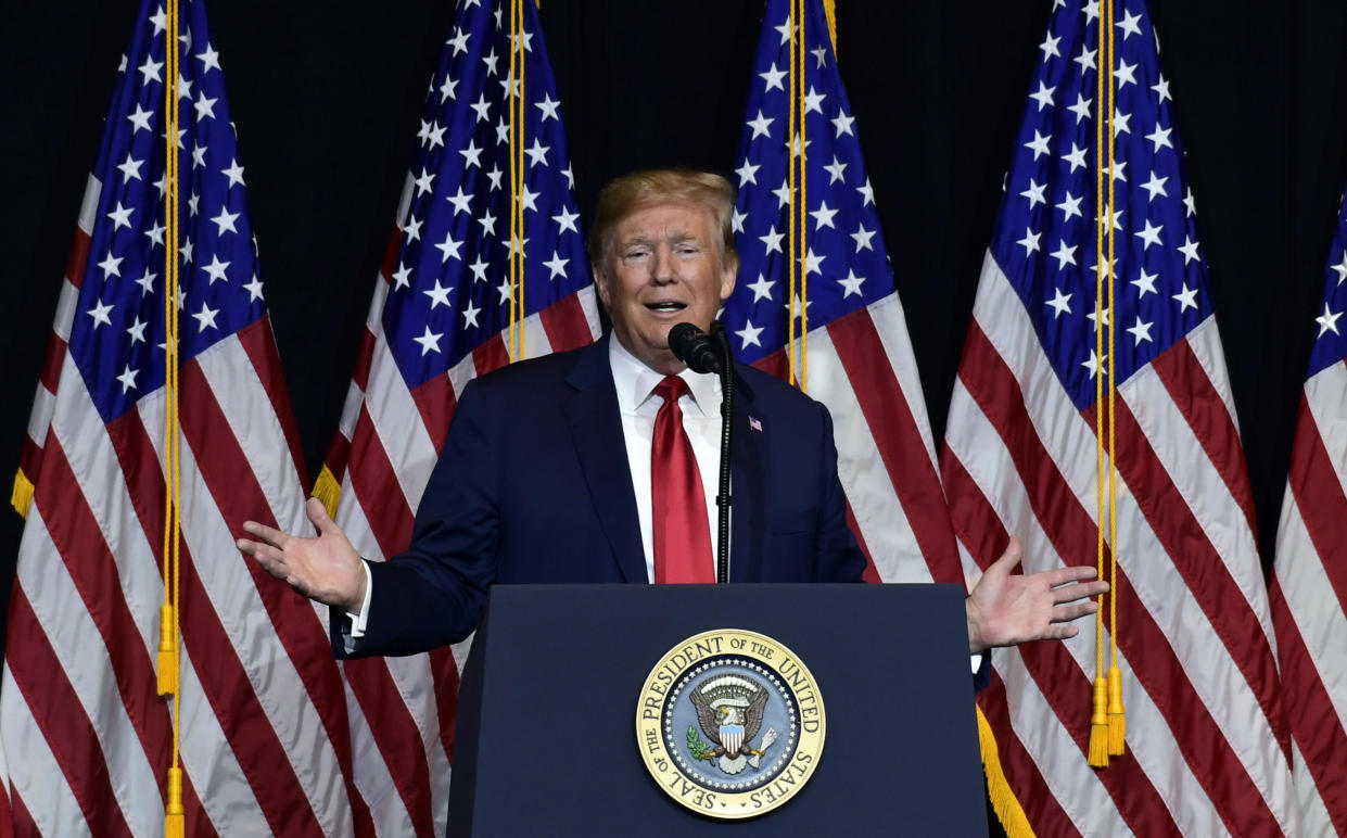 President Trump speaks during a fundraiser in Sioux Falls, S.D., on Sept. 7, 2018. (Photo: Susan Walsh/AP)
