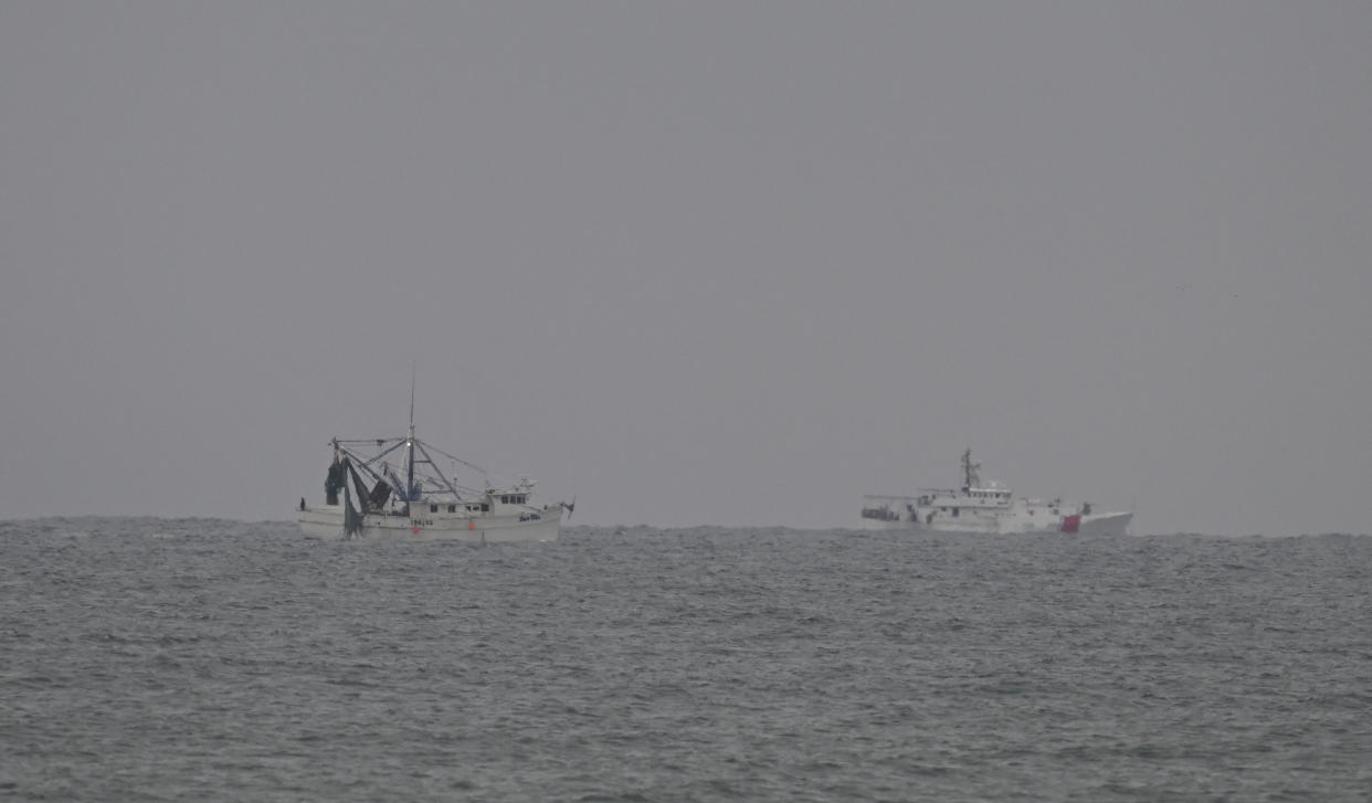 MYRTLE BEACH, USA - FEBRUARY 05: Ships scan the sea during efforts to retrieve and recover the Chinese spy balloon after Chinese spy balloon was shot down in Myrtle Beach SC, United States on February 05, 2023. (Photo by Peter Zay/Anadolu Agency via Getty Images)