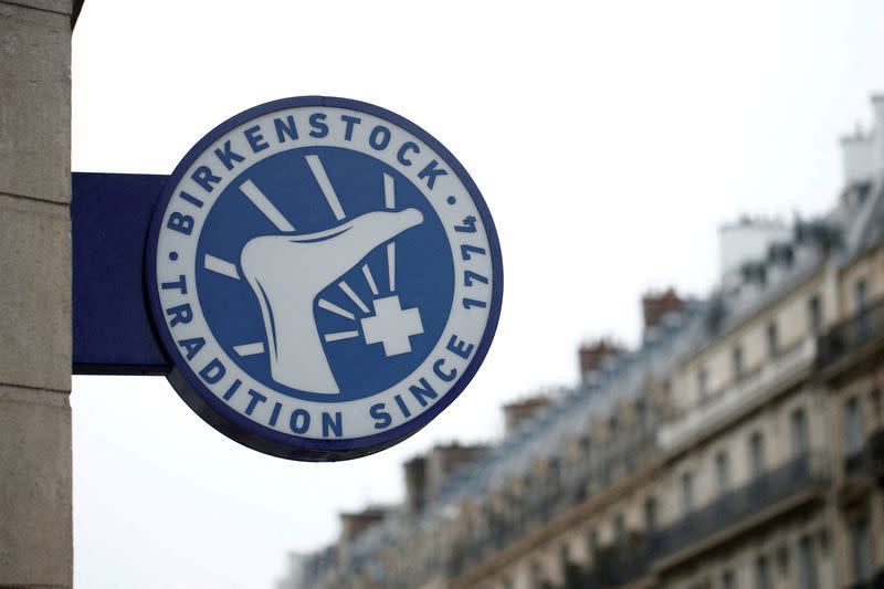 FILE PHOTO: A logo outside a Birkenstock footwear store in Paris