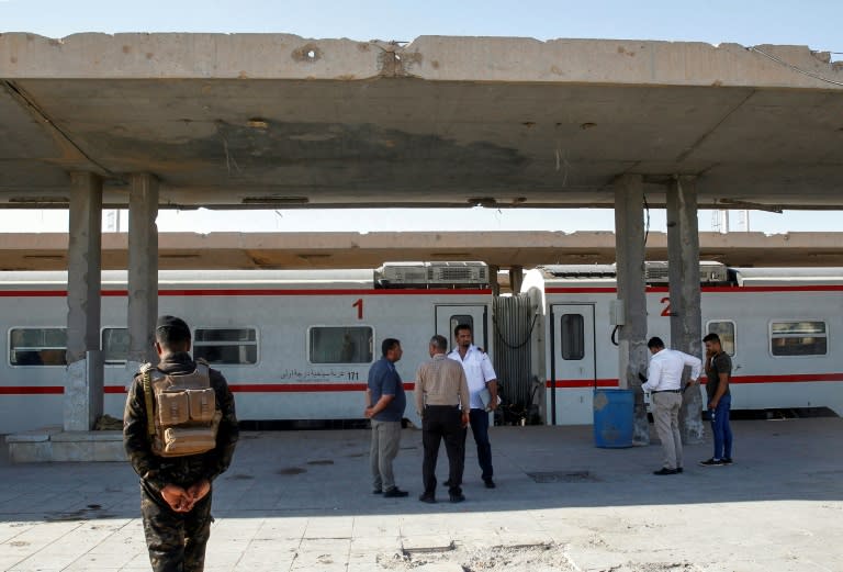 A train along the platform in Fallujah in Anbar province, part of the newly revived railway between the city and the capital Baghdad about 70 kilometres away