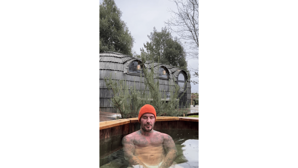 David Beckham enjoying their plunge pool