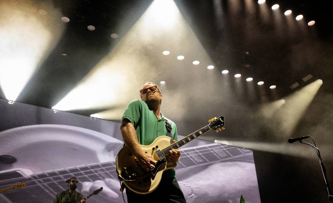 Dan Auerbach of The Black Keys in concert at Raleigh, N.C.’s Coastal Credit Union Music Park at Walnut Creek, Thursday night, Sept. 1, 2022.