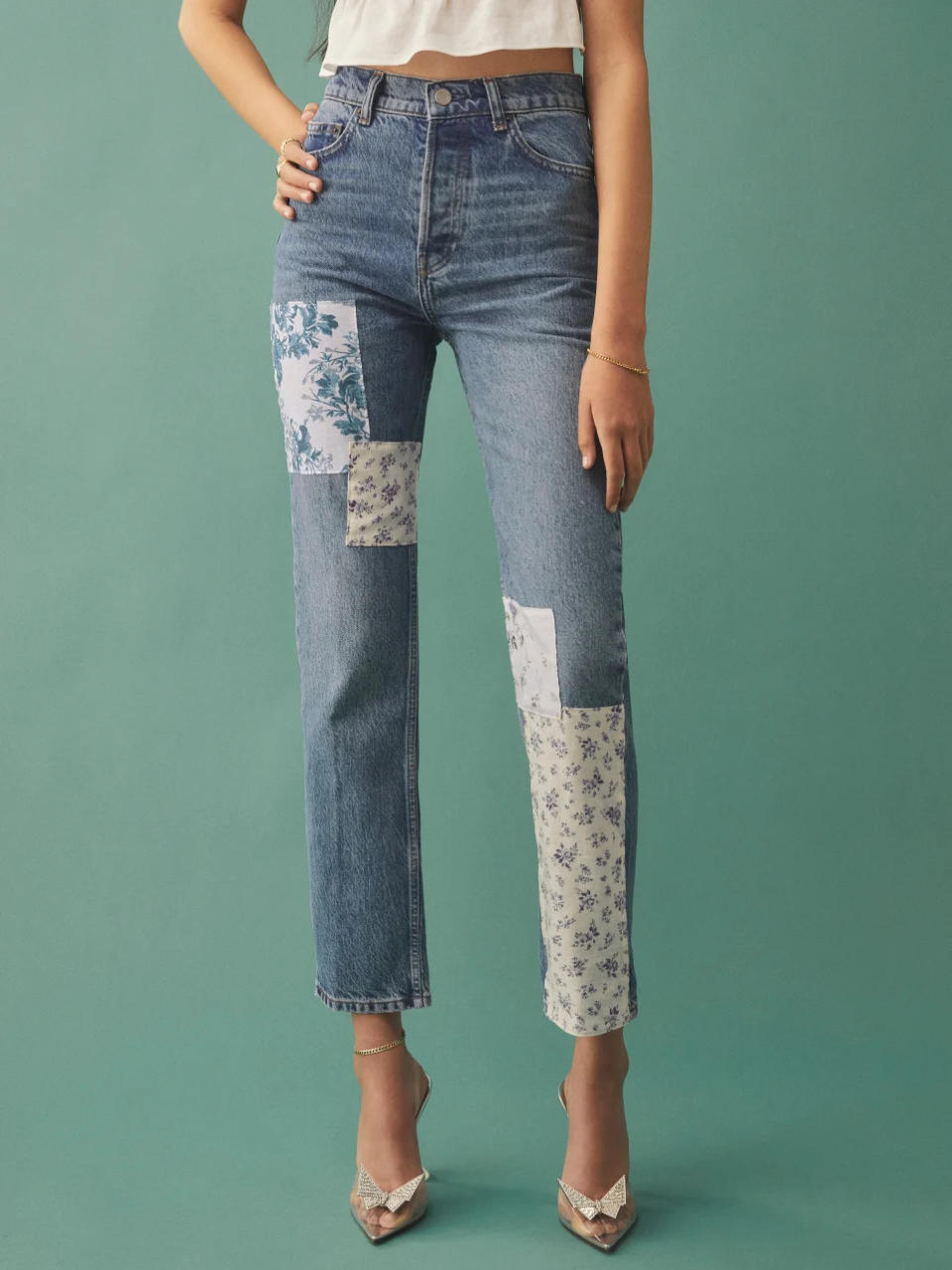 Cynthia Linen Patch High Rise Straight Jeans. Image via Reformation.