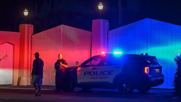 PHOTO: A police car is seen outside former U.S. President Donald Trump's Mar-a-Lago estate in Palm Beach, Florida, Aug. 8, 2022. Trump said the residence was being 'raided' by FBI agents in what he called an act of 'prosecutorial misconduct.' (Giorgio Viera/AFP via Getty Images)