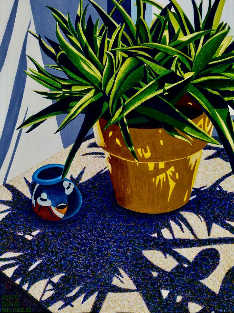 "Succulent Shadows" is a painting by Walsh University professor and artist Diane Belfiglio. Belfiglio has received a 2023 Ohio Arts Individual Excellence Award.