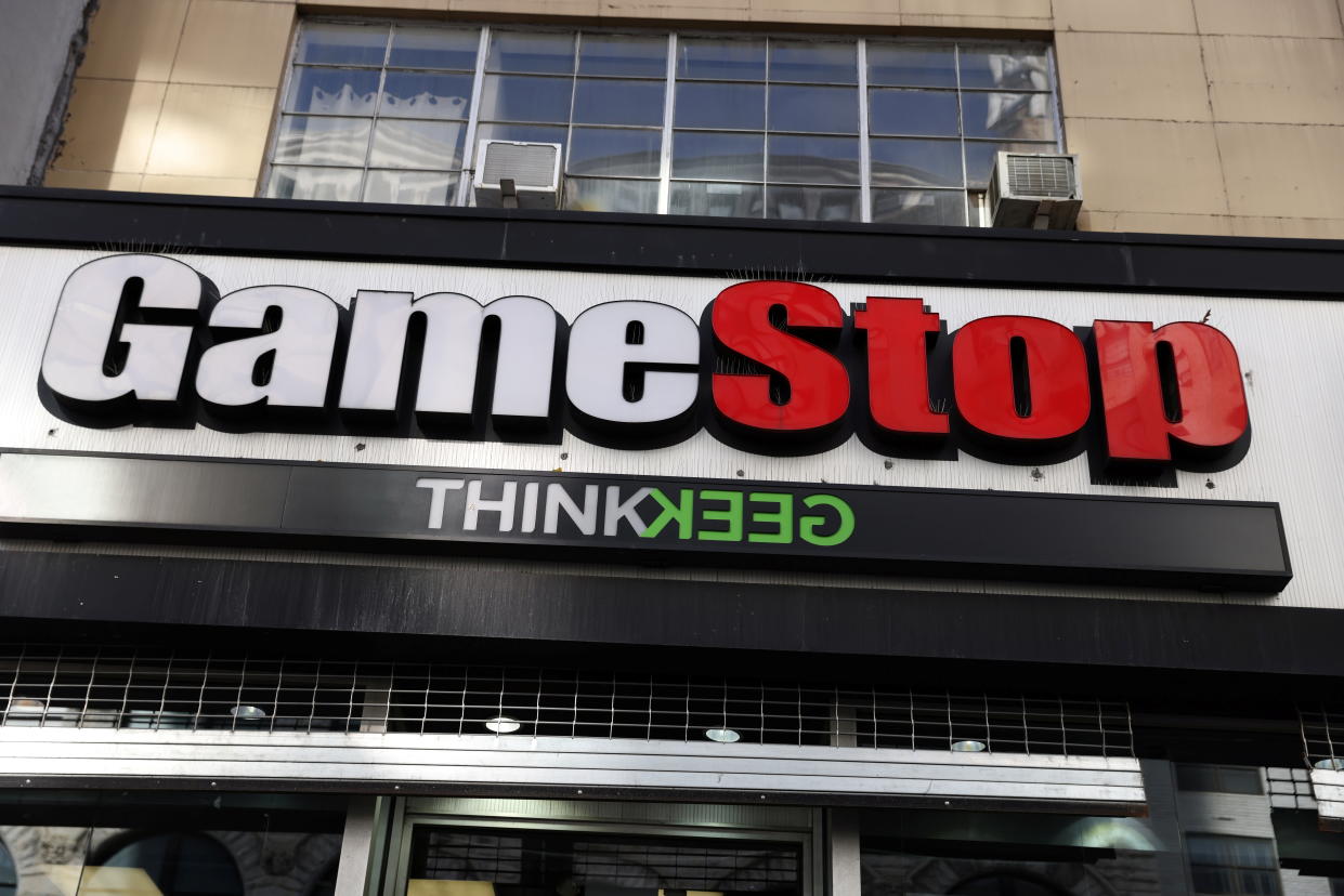 Signage is seen at a GameStop in Manhattan, New York, U.S., December 7, 2021. REUTERS/Andrew Kelly