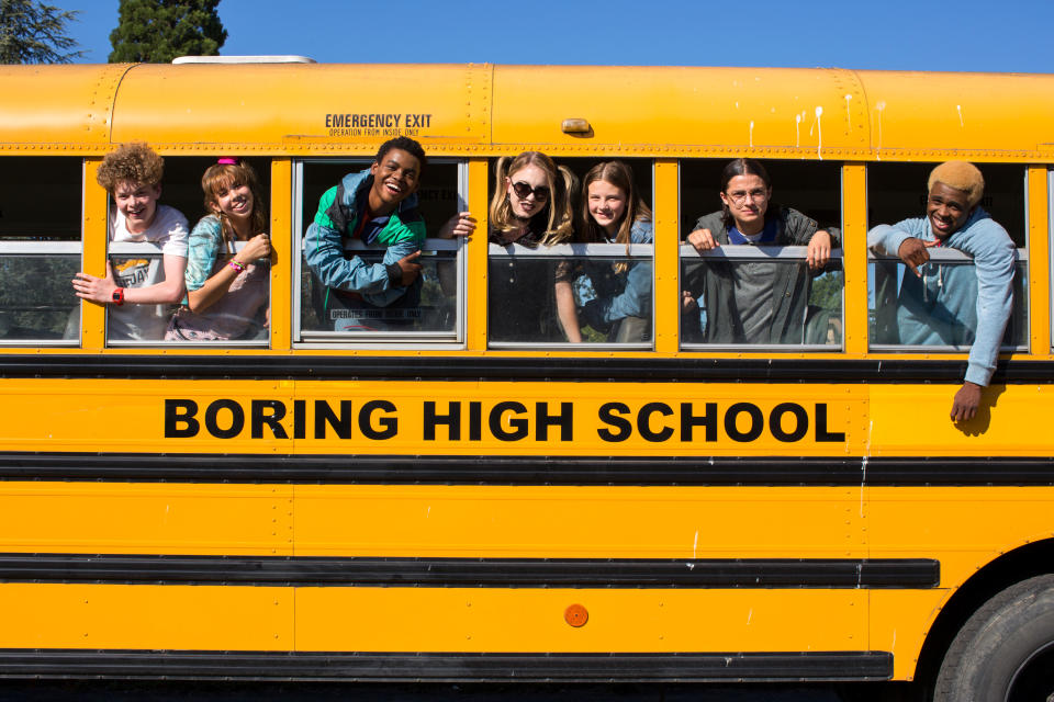 EVERYTHING SUCKS!, from left: Quinn Liebling, Abi Brittle, Jahi Di'Allo Winston, Sydney Sweeney, Peyton Kennedy, Rio Mangini, Jalon Howard, 'I Just Wanna Be Anybody', (Season 1, ep. 108, airs Feb. 16, 2018). photo: Scott Patrick Green / ©Netflix / Courtesy: Everett Collection