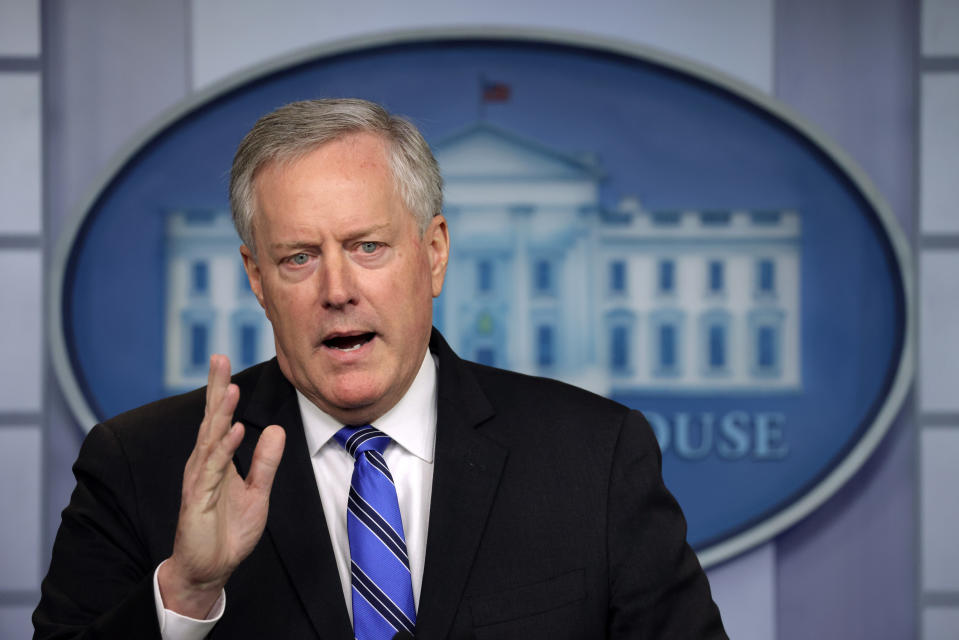WASHINGTON, DC - JULY 31: White House Chief of Staff Mark Meadows speaks during a news briefing at the James Brady Press Briefing Room of the White House July 31, 2020 in Washington, DC. Meadows spoke on the new COVID-19 stimulus package that is being negotiated on Capitol Hill.  (Photo by Alex Wong/Getty Images)