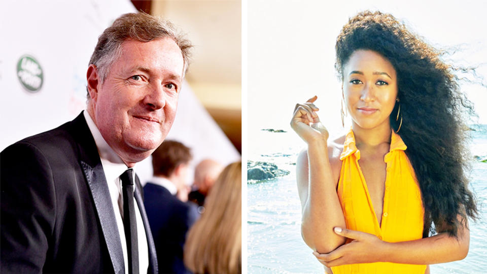 Media commentator Piers Morgan (pictured left) on the red carpet and (pictured right) Naomi Osaka on the cover of Sports Illustrated swimsuit edition.