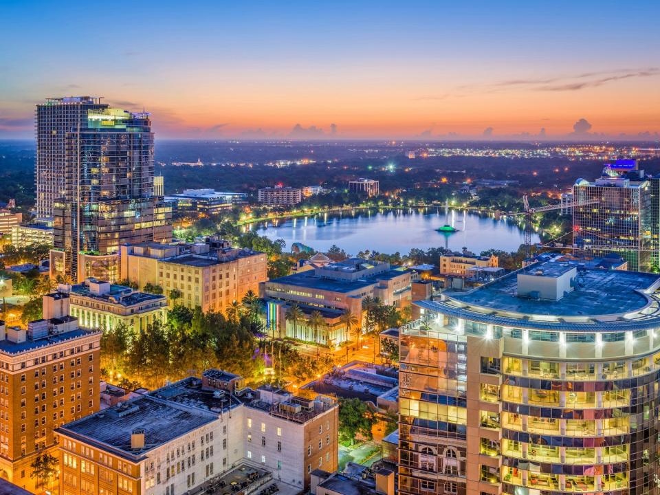 Orlando, Florida, USA aerial skyline towards Lake Eola.  Sean Pavone/Shutterstock