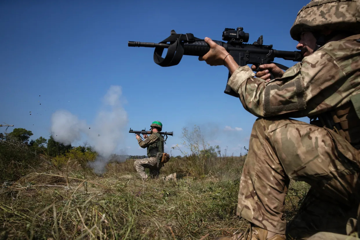 Marines of the Ukrainian Armed Forces during training exercises in Donetsk Region, Ukraine on Aug. 28, 2023. (Tyler Hicks/The New York Times)