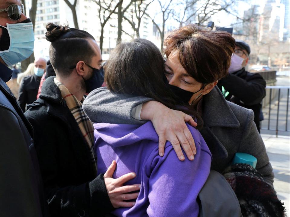 Families of the victims of a deadly 2018 van attack react after the guilty verdict in March 2021 (REUTERS)
