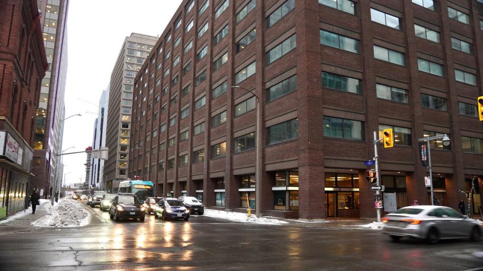 The Jackson Building, at right, is seen from the intersection of Bank and Slater streets in downtown Ottawa on Jan. 11, 2024.