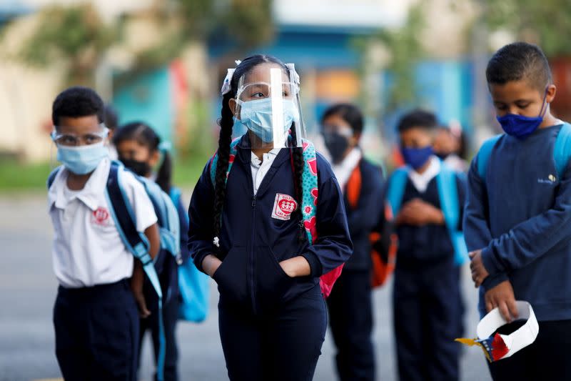 Venezuelan students return to school after COVID-19 closures, in Caracas