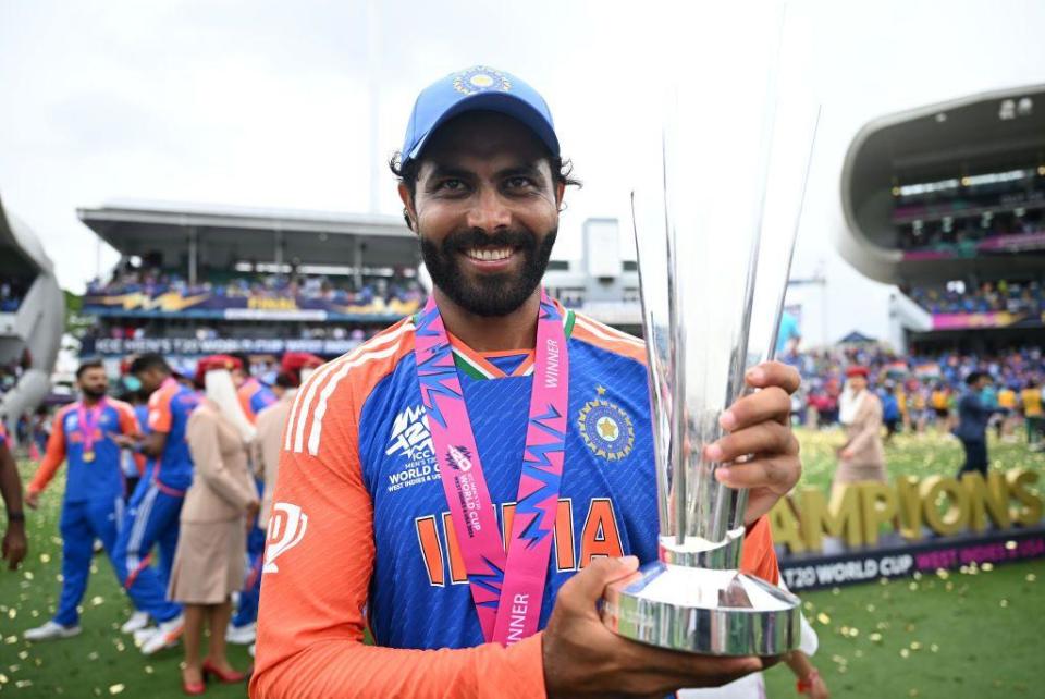 Ravindra Jadeja celebrating with the T20 World Cup