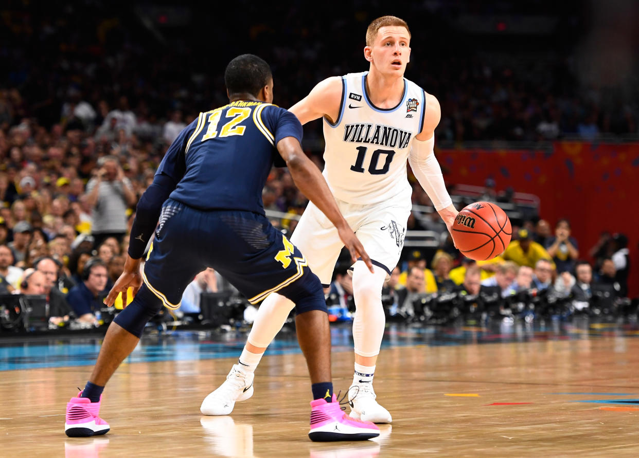 Villanova guard Donte DiVincenzo exploded during the first half of the national championship game against Michigan. (Getty)