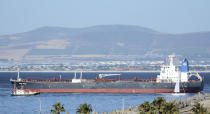 This Jan. 2, 2016 photo shows the Liberian-flagged oil tanker Mercer Street off Cape Town, South Africa. The oil tanker linked to an Israeli billionaire reportedly came under attack off the coast of Oman in the Arabian Sea, authorities said Friday, July 30, 2021, as details about the incident remained few. (Johan Victor via AP)