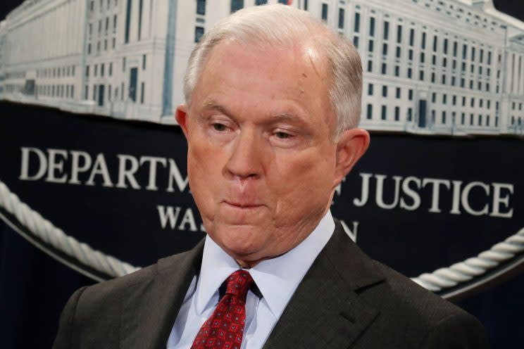 Sessions appears at a news conference at the Department of Justice last week. (Chip Somodevilla/Getty Images)