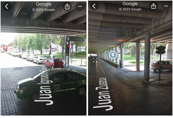 Captura de pantalla de Google Street View en Juan Zuazua y Juan Ignacio Ramón