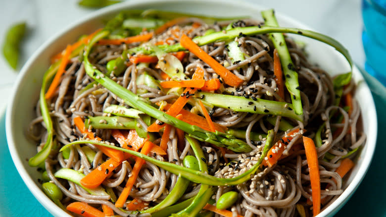 noodle salad with shaved vegetables