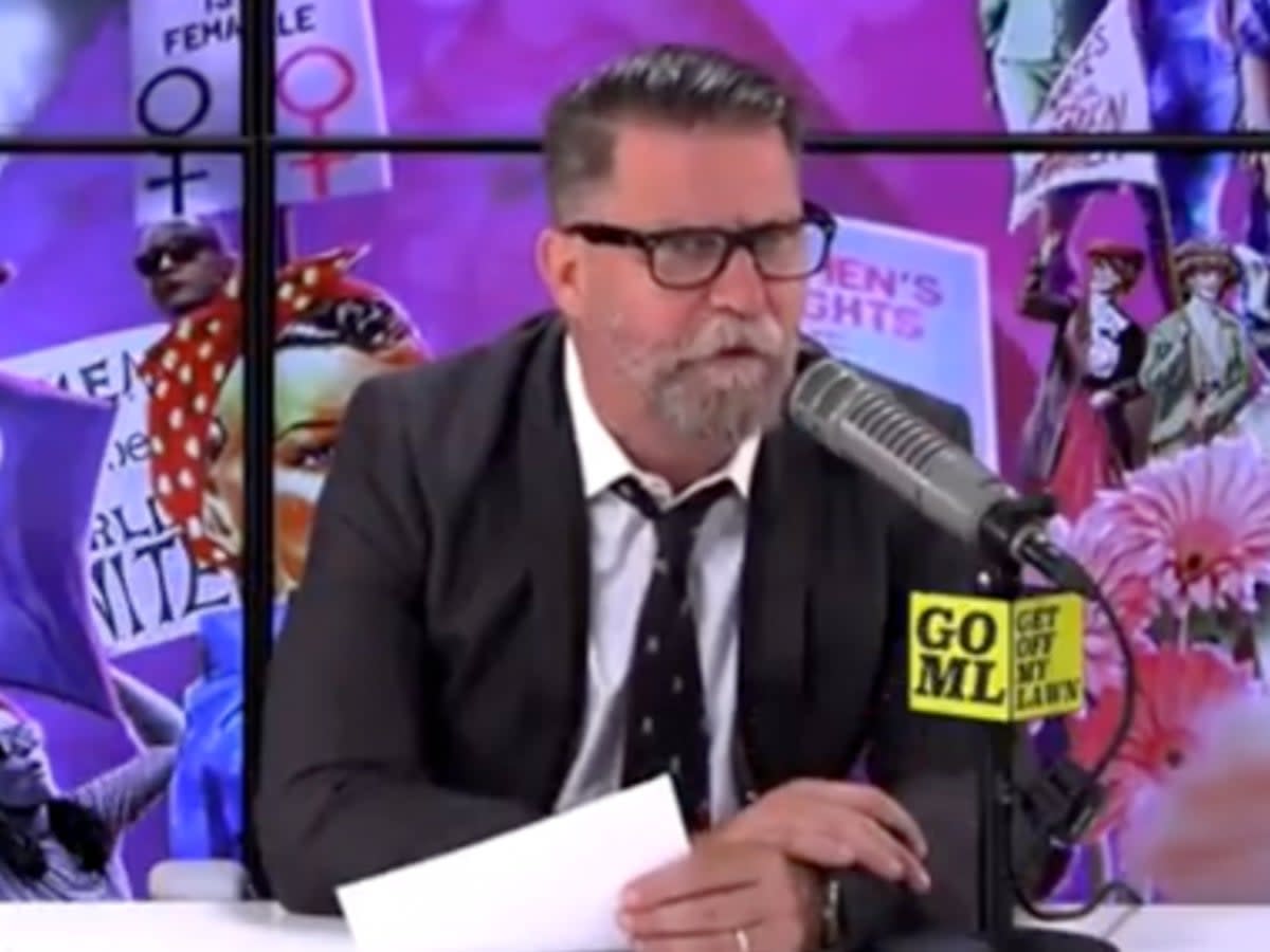 Gavin McInnes is seen on his live show moments before he was apparently interrupted by law enforcement (Get Off My Lawn)