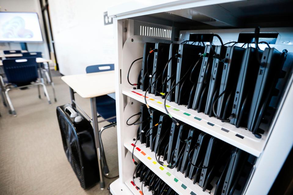 Computers in a classroom at Williams Elementary school.