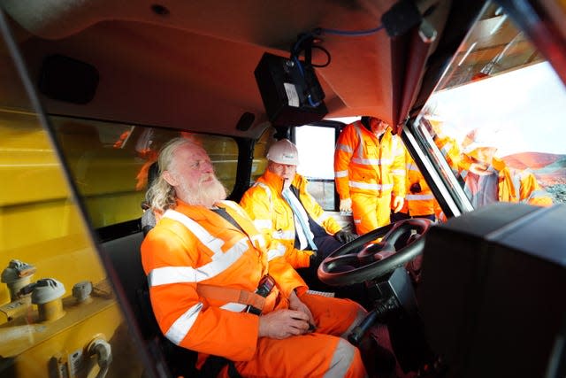 Prime Minister Boris Johnson during a visit to Hanson Aggregates in Penmaenmawr, North Wales