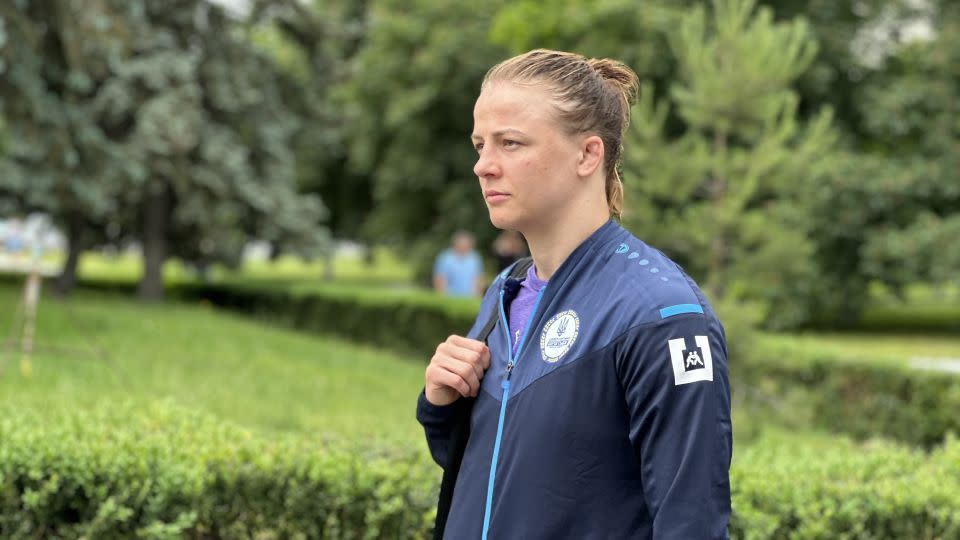 Wrestler Iryna Kolyadenko walks around the training base where she met the start of Russia's full-scale invasion in February 2022 and is now preparing for the Paris Olympics. - Svitlana Vlasova/CNN