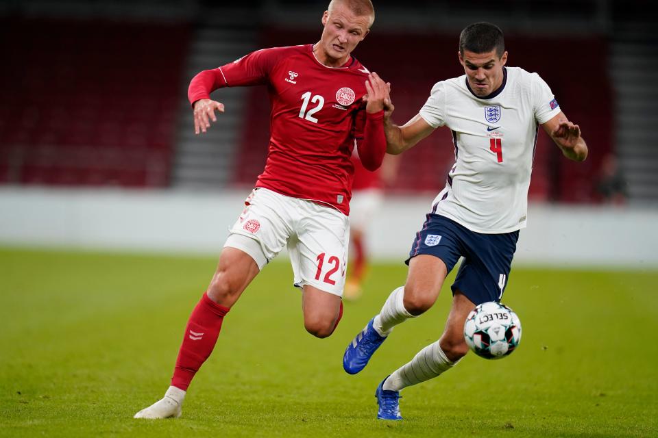 Coady battles for the ball on debutRitzau Scanpix/AFP via Getty Ima