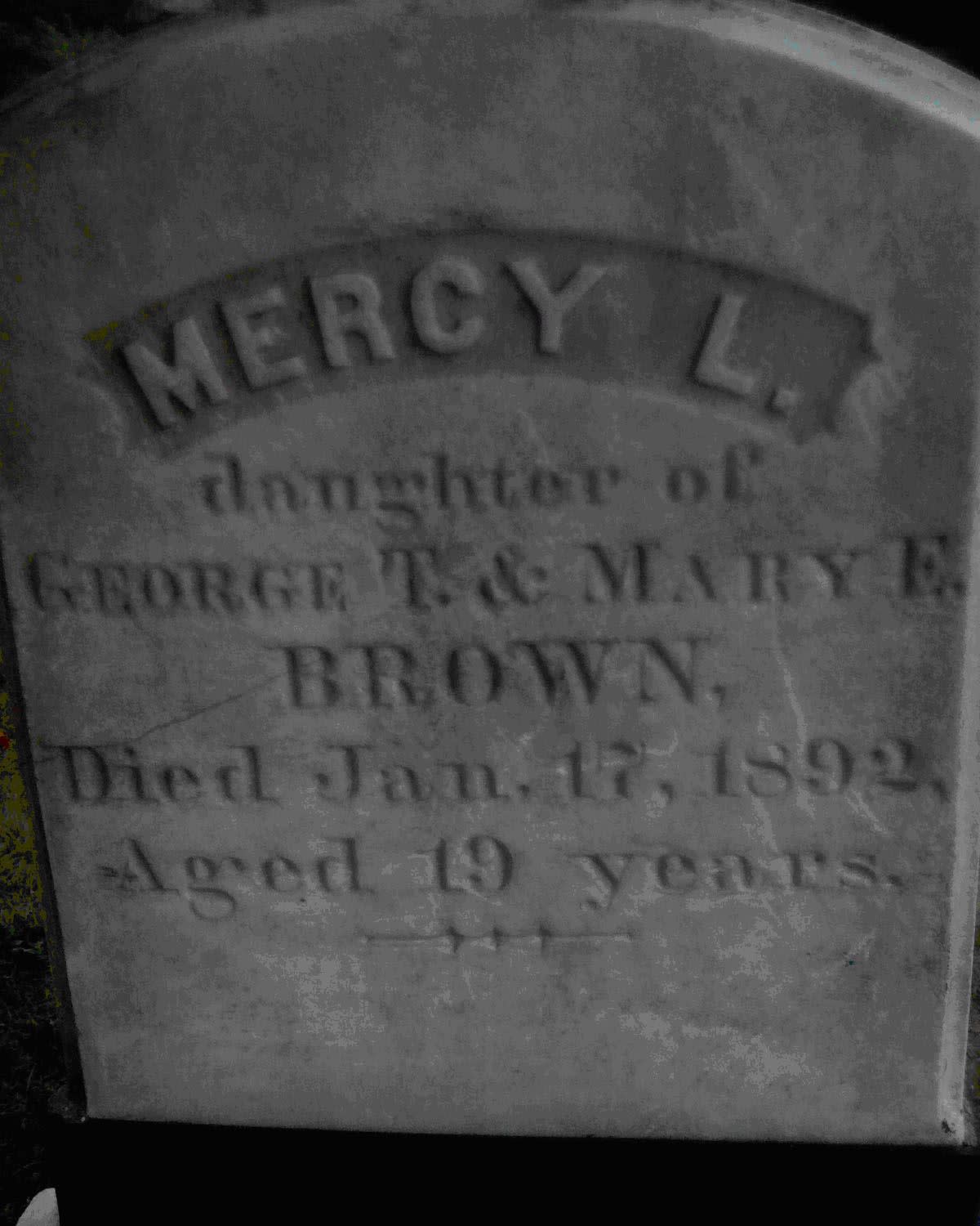 Mercy Brown gravestone in Chestnut Hill Baptist Church Cemetery