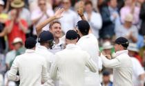 Cricket - England v Australia - Investec Ashes Test Series Fourth Test - Trent Bridge - 6/8/15 England's Stuart Broad is congratulated after dismissing Australia's Michael Clarke (not pictured) Reuters / Philip Brown Livepic