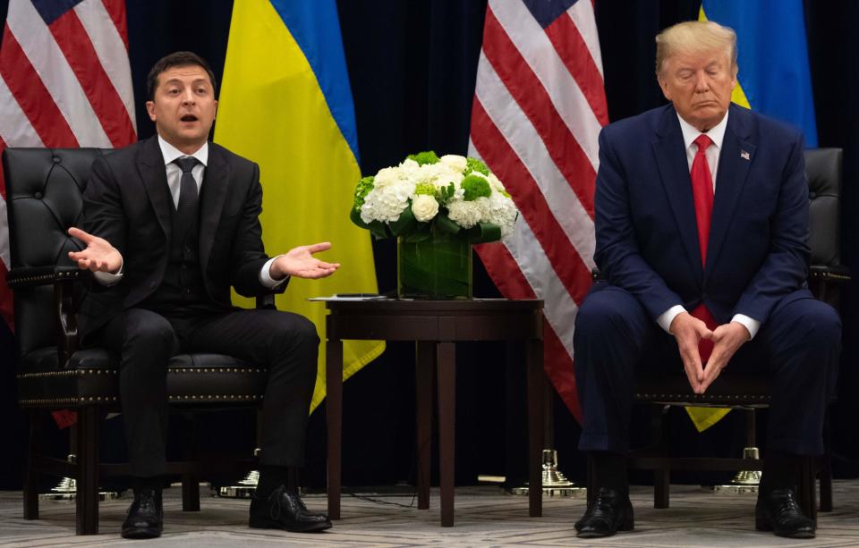 President Donald Trump and Ukrainian President Volodymyr Zelensky on Sept. 25, 2019, at the United Nations.