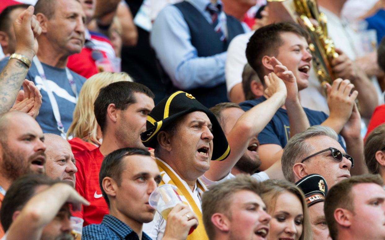 Garford Beck, in the bicorne hat, has supported England through all 10 qualifiers and all seven World Cup matches - JULIAN SIMMONDS