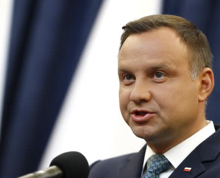 Poland's President Andrzej Duda speaks during his media announcement about Supreme Court legislation at Presidential Palace in Warsaw, Poland, July 24, 2017. REUTERS/Kacper Pempel