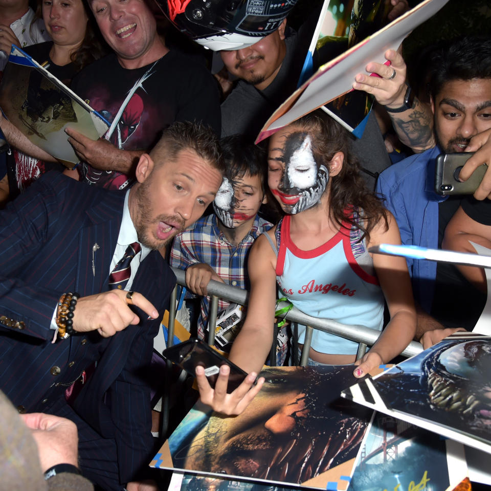 WESTWOOD, CA - OCTOBER 01:  Tom Hardy attends the premiere of Columbia Pictures' 'Venom' at Regency Village Theatre on October 1, 2018 in Westwood, California.  (Photo by Kevin Winter/Getty Images)